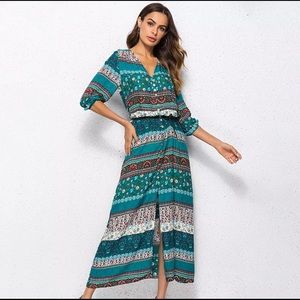 Women Long Maxi Dresses Bohemia V-neck
